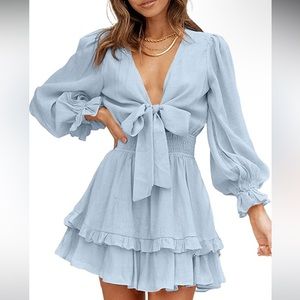 Anloli Fall/ Summer Light Blue Ruffle Dress